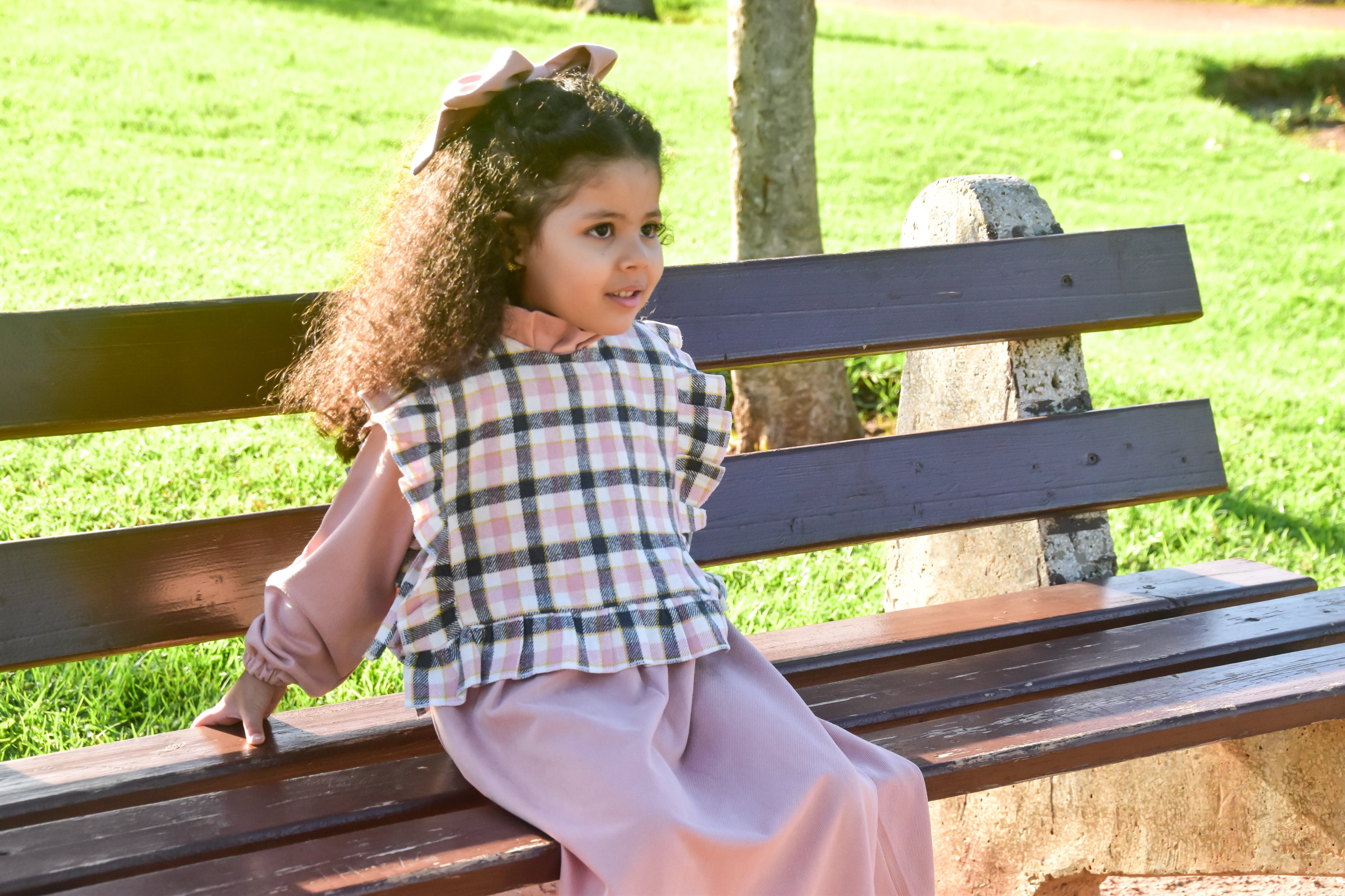 Robe Longue "Fulla" en Vieux Rose avec gilet rayé en Noir