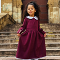 Robe "Amira" Élégante en Bordeaux avec Col en Dentelle Blanche pour Fille.