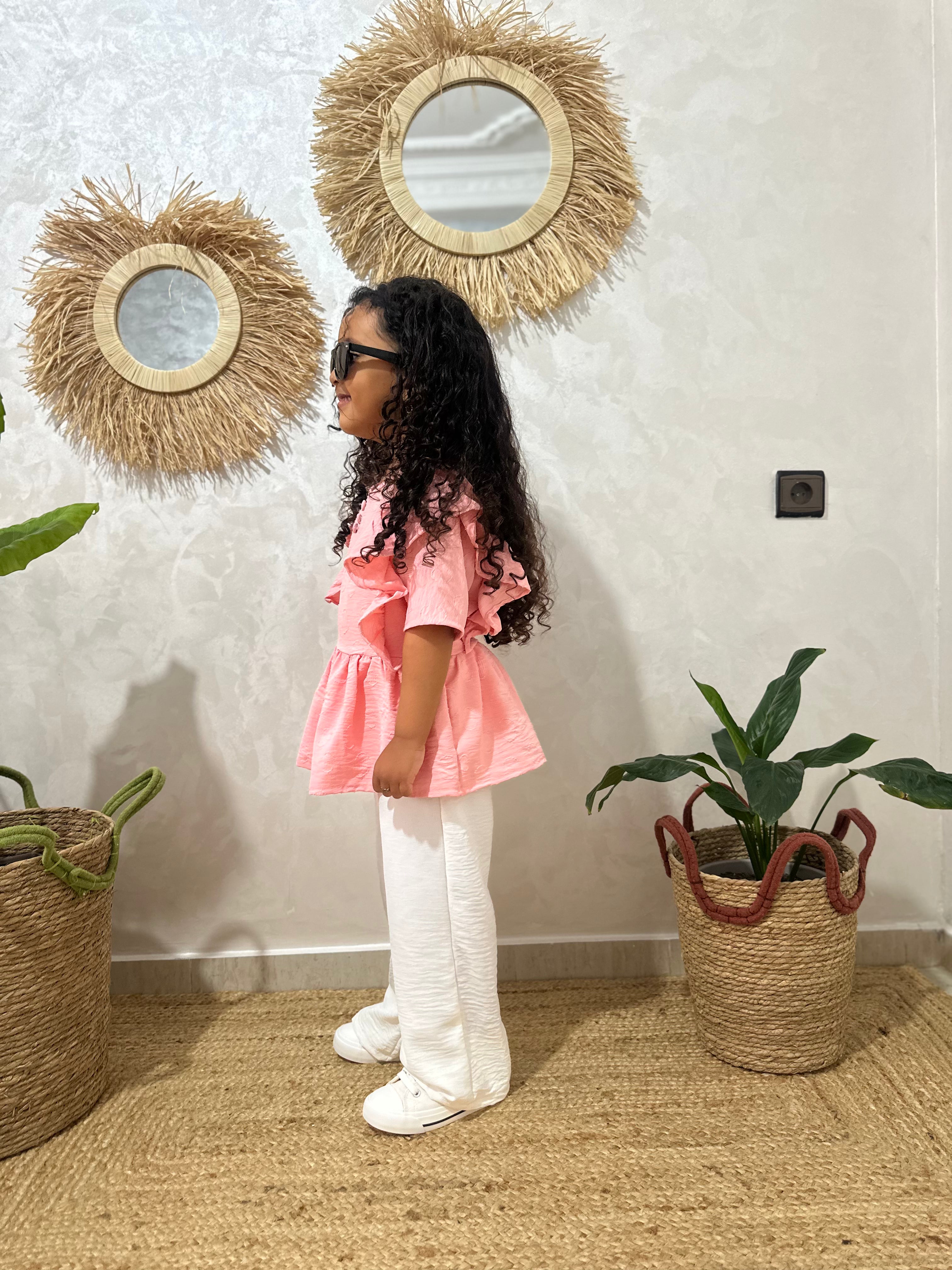 Ensemble "Lina" : Fraîcheur de Rose et Blanc Pur