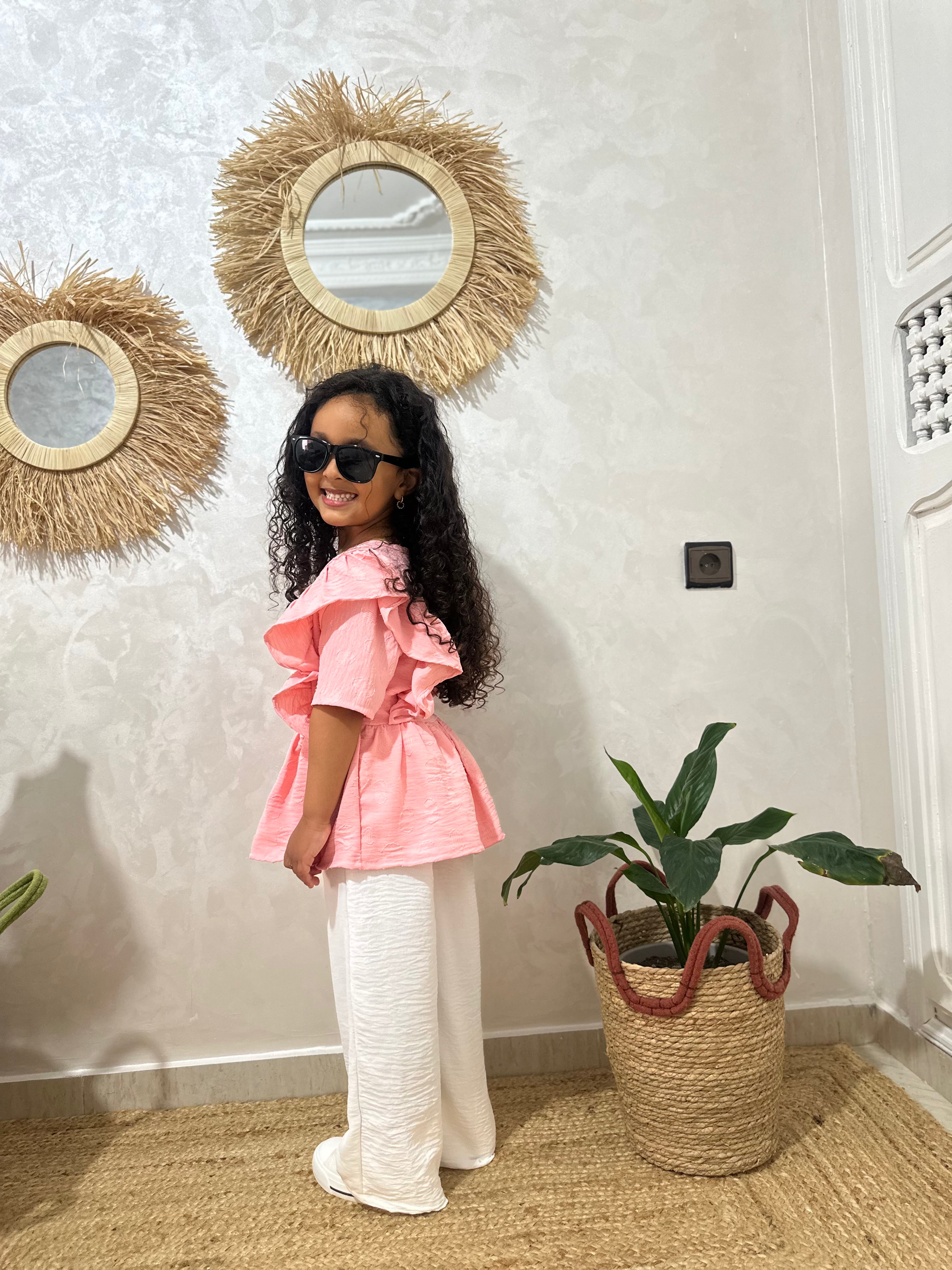 Ensemble "Lina" : Fraîcheur de Rose et Blanc Pur