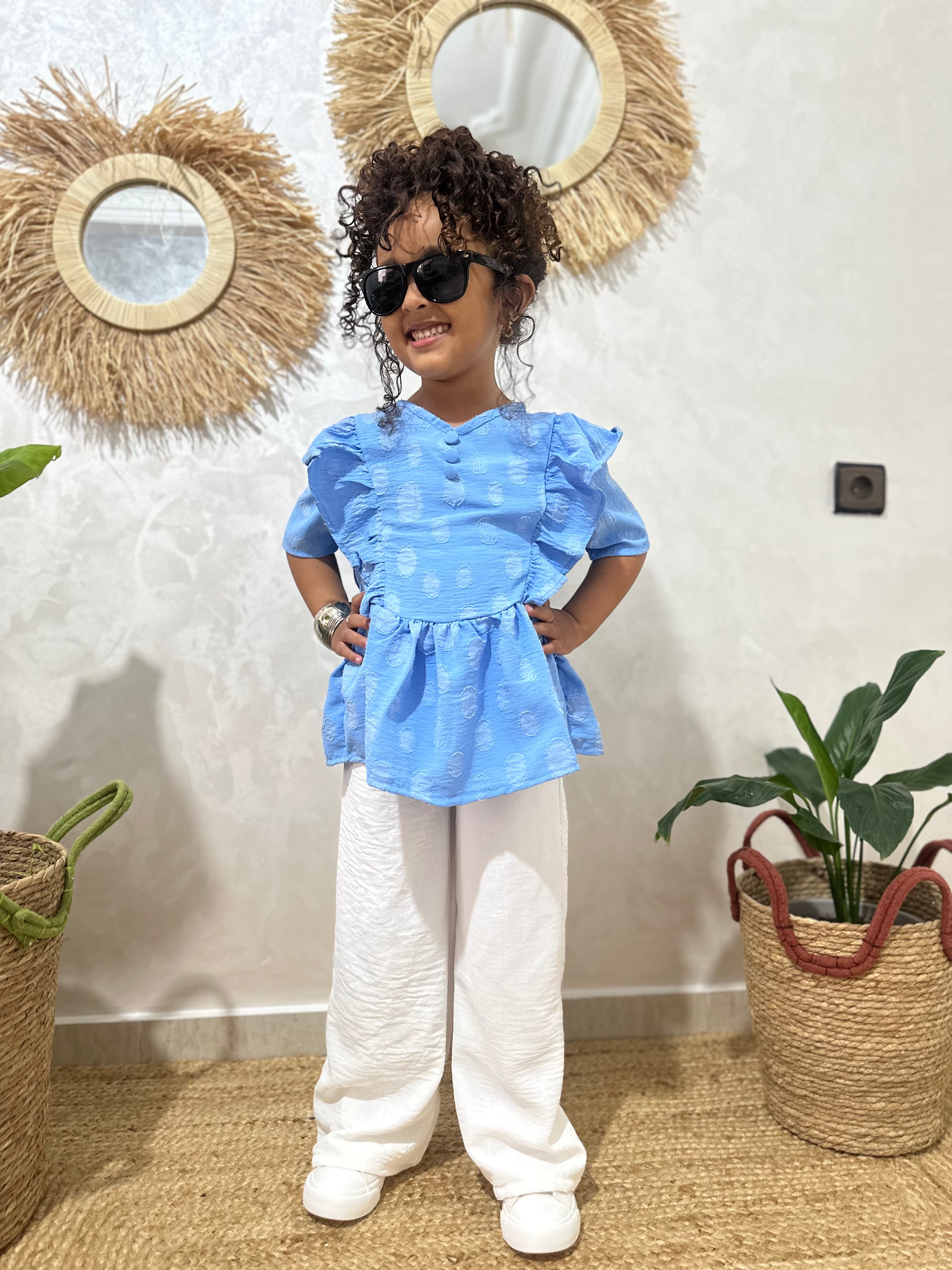 Ensemble "Lina" : en Bleu Azur et Blanc Pur