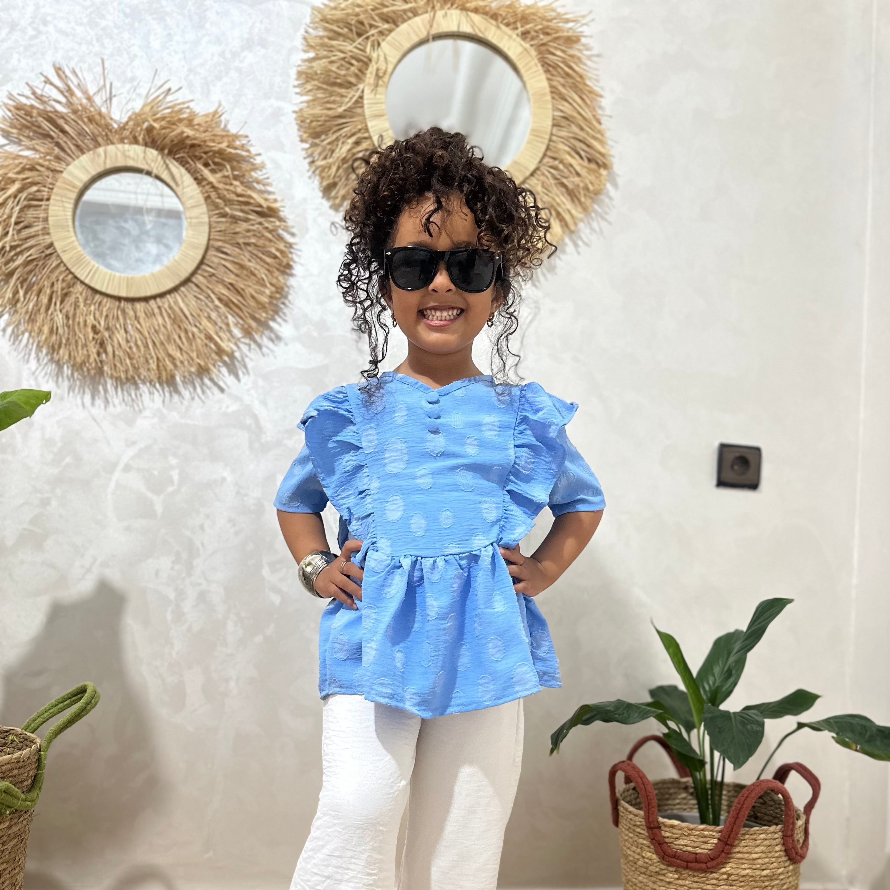 Ensemble "Lina" : en Bleu Azur et Blanc Pur