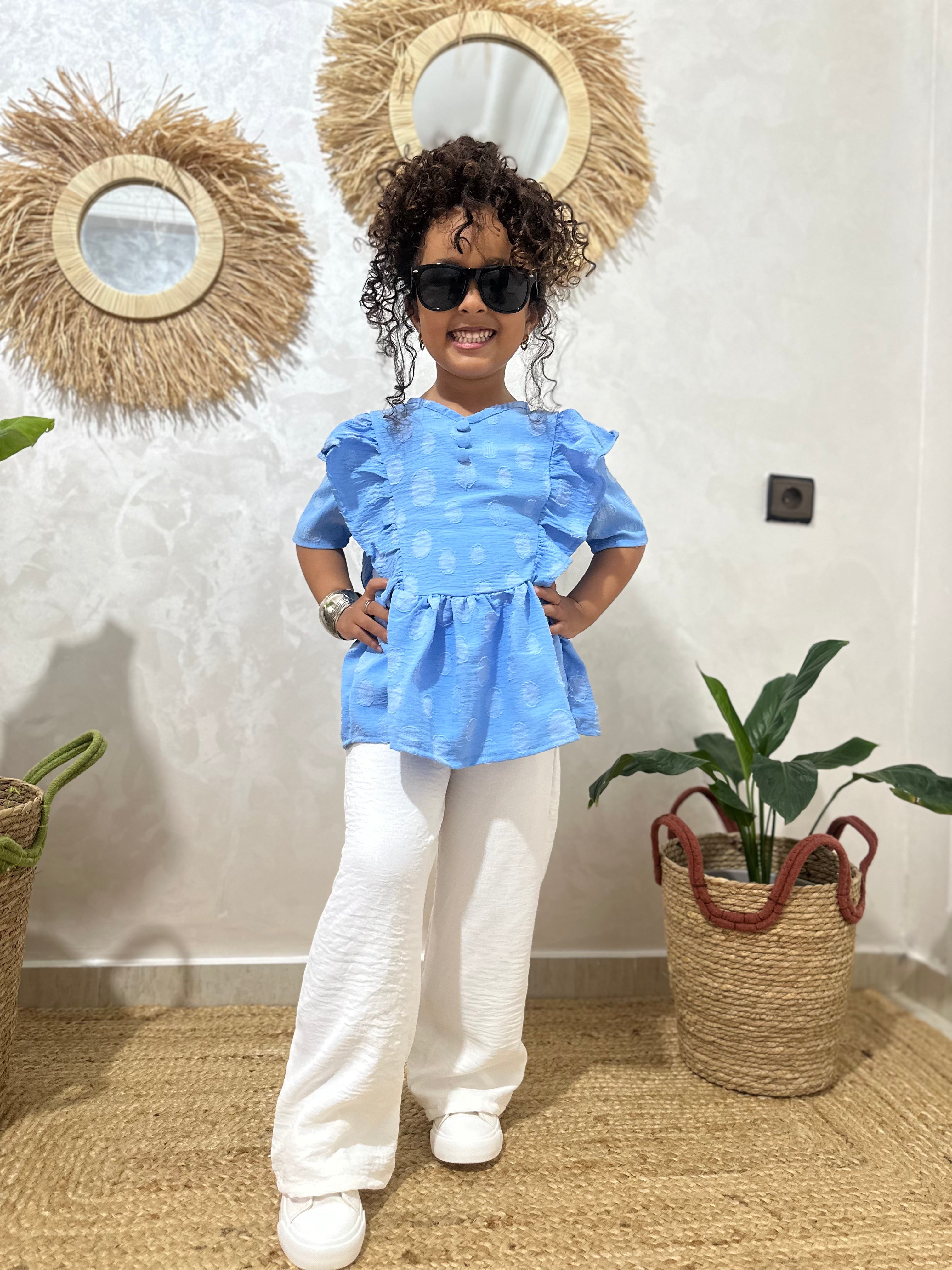 Ensemble "Lina" : en Bleu Azur et Blanc Pur