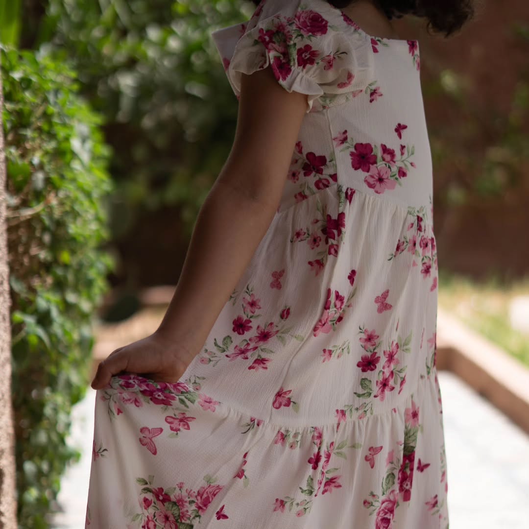 Robe Flora – Robe Longue imprimé floral délicat blanche