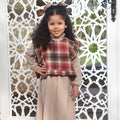 Robe Longue "Fulla" en Beige avec gilet rayé en Marron